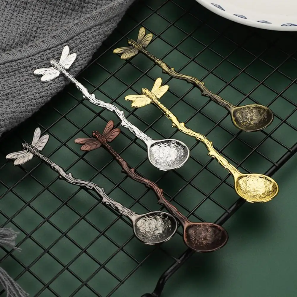 Delicate Coffee Spoon Vintage 5 Colors Dessert Spoon Dragonfly Star Branch Ice Cream