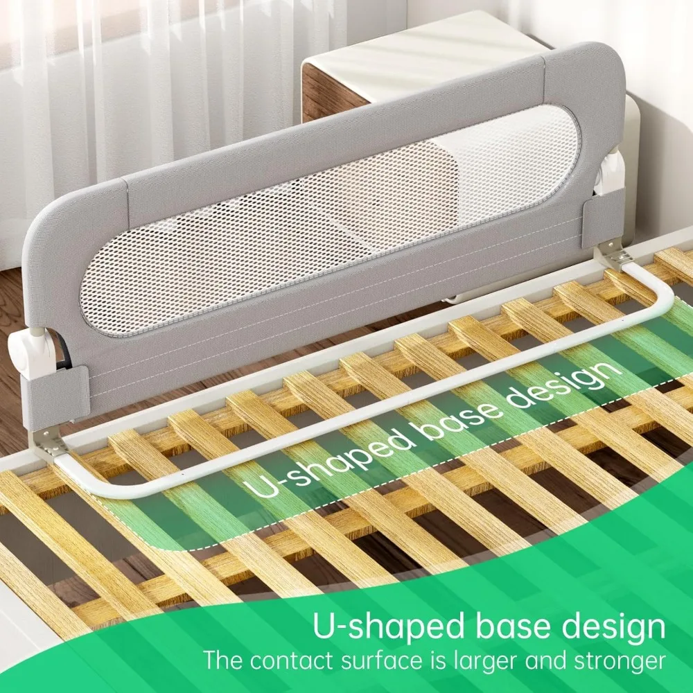 Foldable Toddler Bed Rail Guard with Safety Lock Fits Twin to King Beds Easy Installation Grey