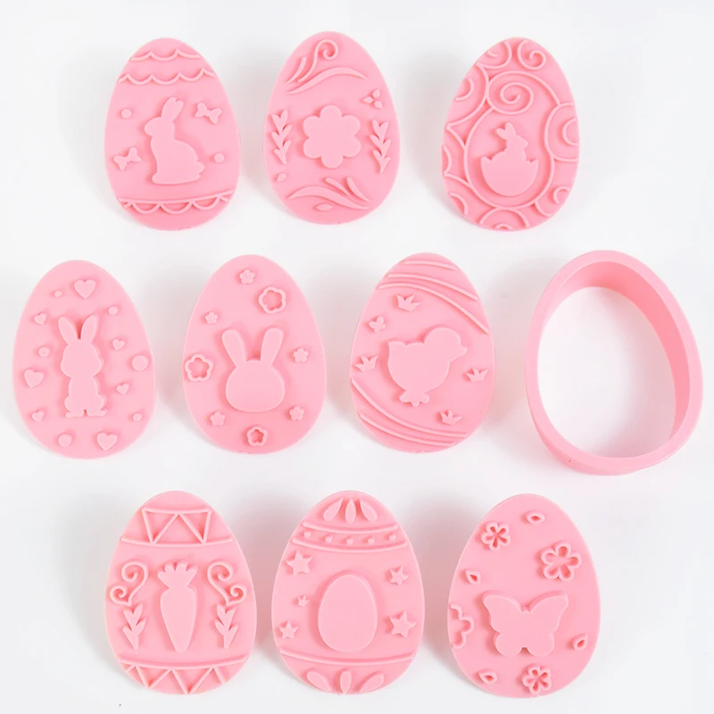 9pcs/set Easter Rabbit Biscuit Mold Plastic Bunny Egg Cookie Cutter Stamp Embosser DIY Baking Tools Easter Party Cake Decorating