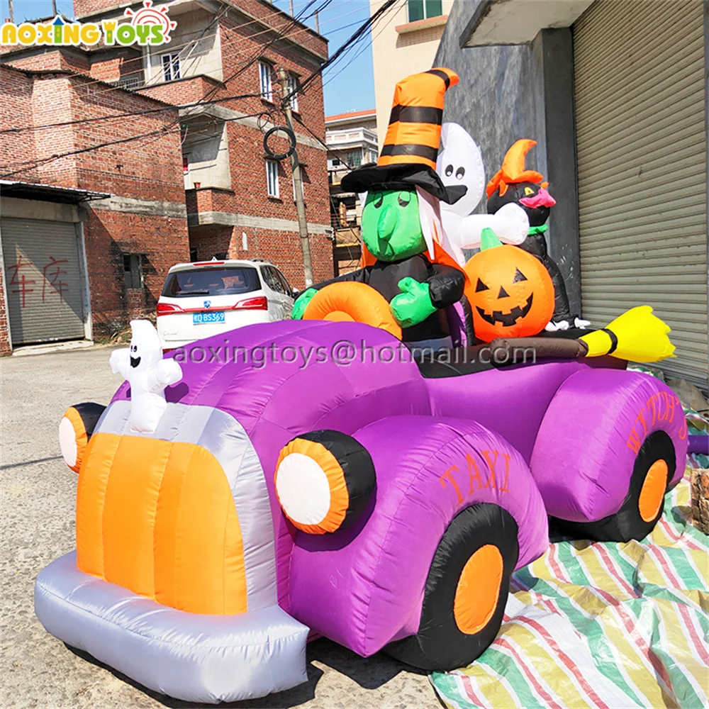 

3M Length Outdoor Giant Halloween Advertising Decoration Inflatable Witch's Pumpkin Car Cartoon With Blower