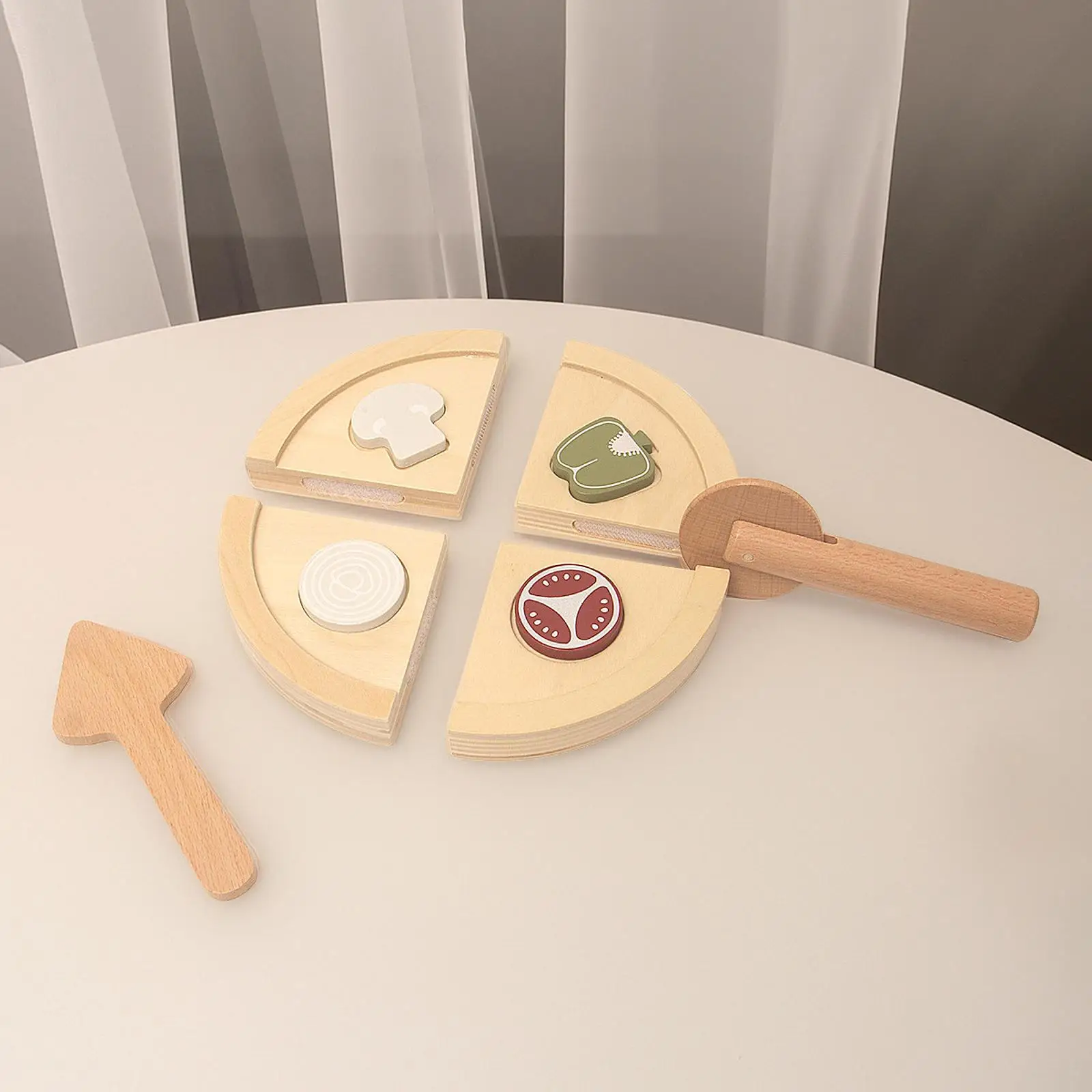 Wooden Pizza Toy Wood Cooking Toys Education Cutting Food Play Toy Kitchen Accessories Kitchen for Boys Girls Aged 3-8