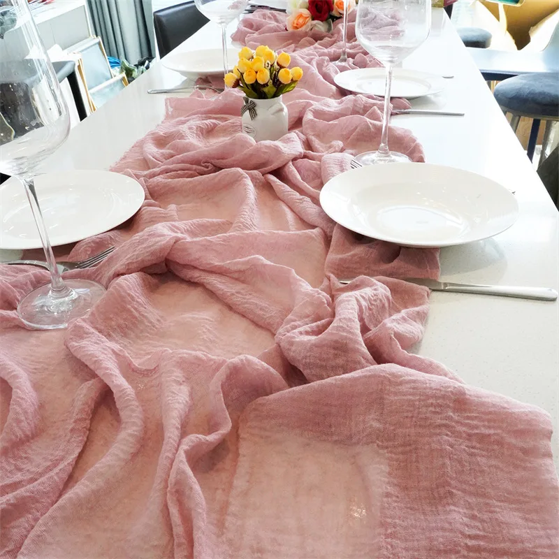 

Burrs Tassels Table Runner Cheesecloth Tablecloth 90*300cm Boho Gauze Dining Table Decoration Wedding Baby Shower Decoration