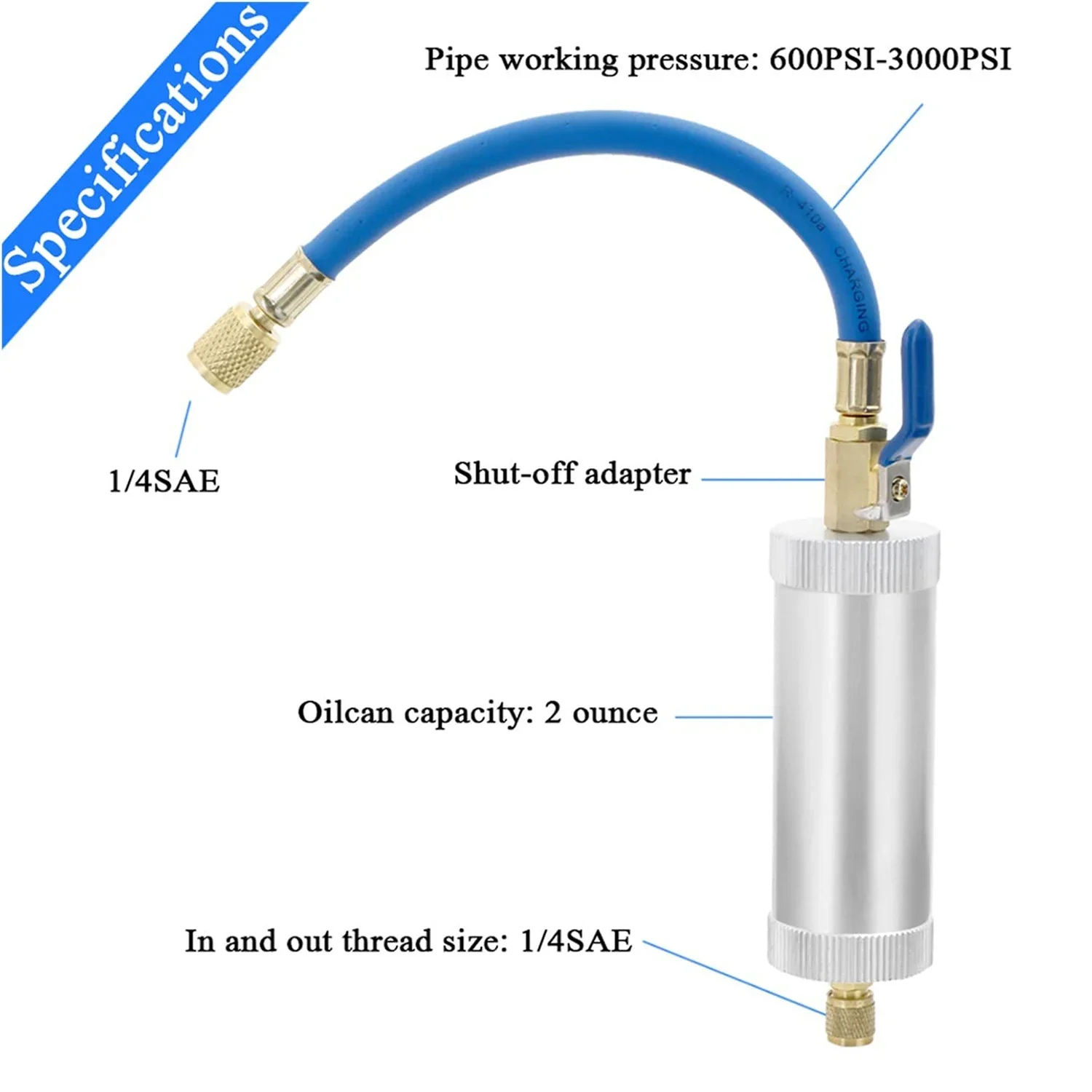 Oil Injector Tool R134A Compressor Oil Injector 1/4" SAE Connector R12 R22 Refrigerant System Automotive A/C Dye Tool