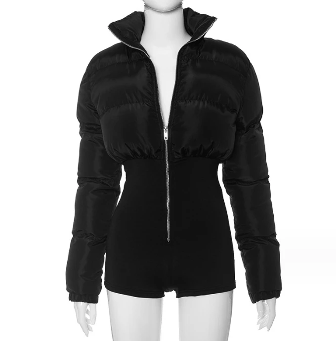 Fashion Warm Down Jacket Rompers 2023 Autumn Winter Women's Casual Shorts Jumpsuit Zipper Design High Waist Tight Fitting