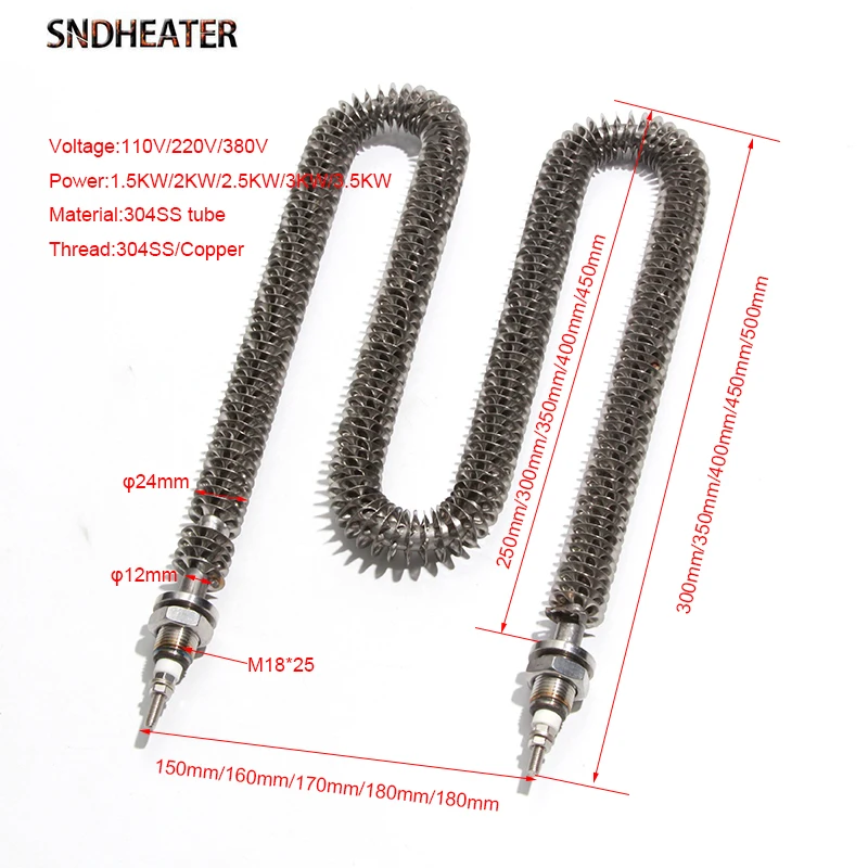 Description Picture 2 of itemSNDHEATER Finned Heater Heating Element for Air W M Type Tubular Heat Pipe M18*25 110V 220V 1500W 2000W 2500W 3000W 3500W