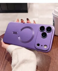 Luxury Matte Magnetic Wireless Charging Case with Glass Lens Protector - iPhone 15 (Dark Purple)