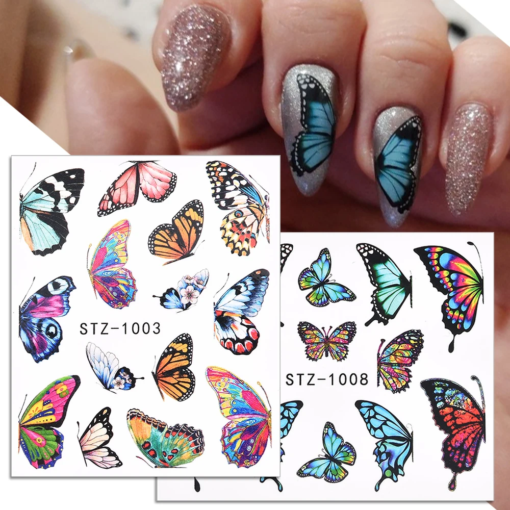 3D Watercolor Butterfly Nail Stickers Gradient Colorful Hydrangea Sliders Decal Water Tattoo For Decoration | Красота и здоровье