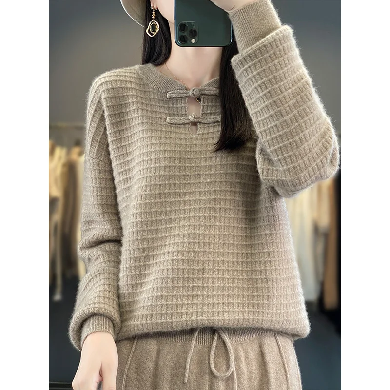 

100% Pure Wool Women Pullovers Thick Sweater Long Sleeve Thicker Cashmere Knitwear 2023 Winter Female Jumpers DR01