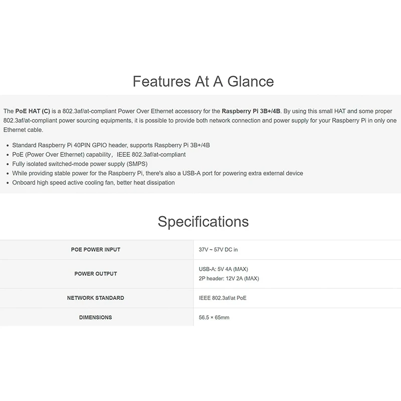 Waveshare POE HAT (C),   4B, 3B + , ̴ HAT, IEEE 802.3Af/At ȣȯ Ʈũ 