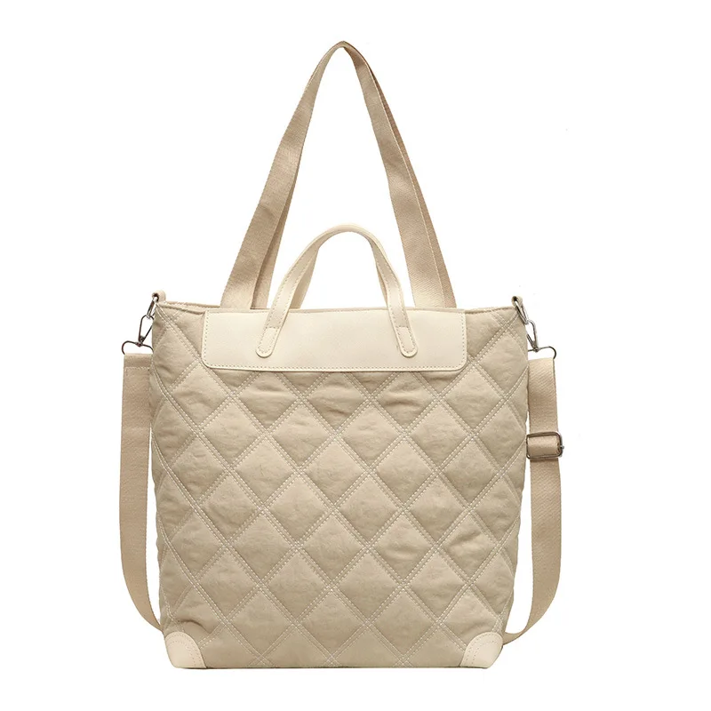 Handbag Autumn and Winter New Commuter Large Capacity Tote Shoulder Bag Casual Fashion Korean Simple Diamond Lattice Solid Color