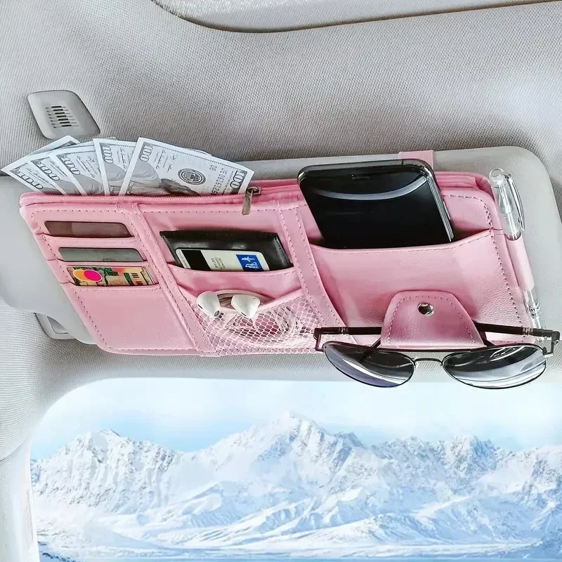 Car Sun Visor Organizer With 6 Zippered Pockets – Universal Storage For Glasses, Phone, Keys & Cards