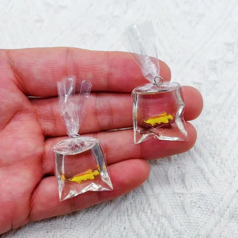 Coral Fish bag Resin Charms Ocean Transparent Small Fish In Water Bag Jewelry Pendant Handmade DIY Material 10pcs