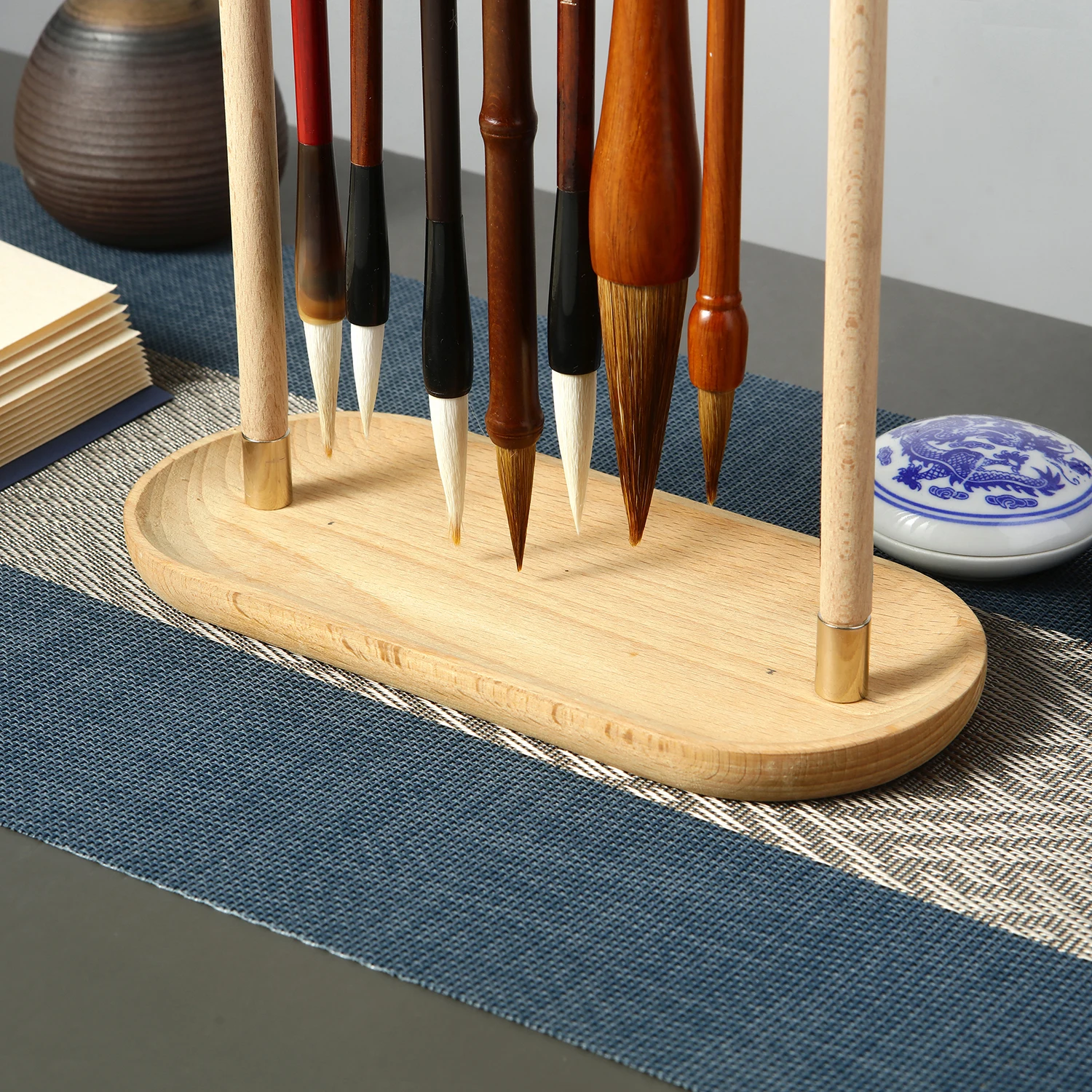 Wood Chinese Brush Pen Holder Calligraphy Rest Ink Hanger For School