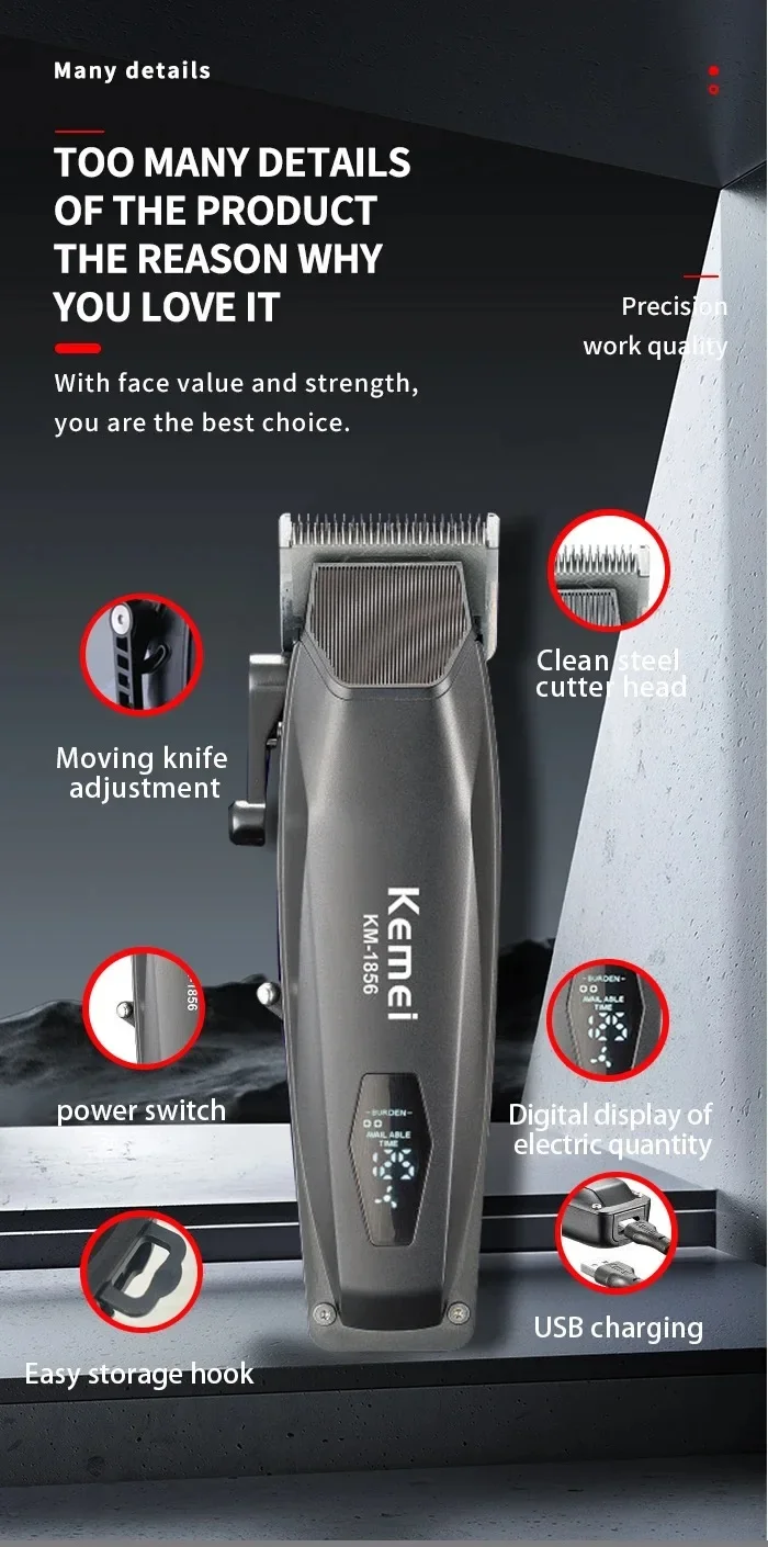 Mașină de tuns profesională pentru frizerie, reîncărcabilă, fără fir, electrică, puternică, pentru tunsul părului, pentru bărbați_voghion.com