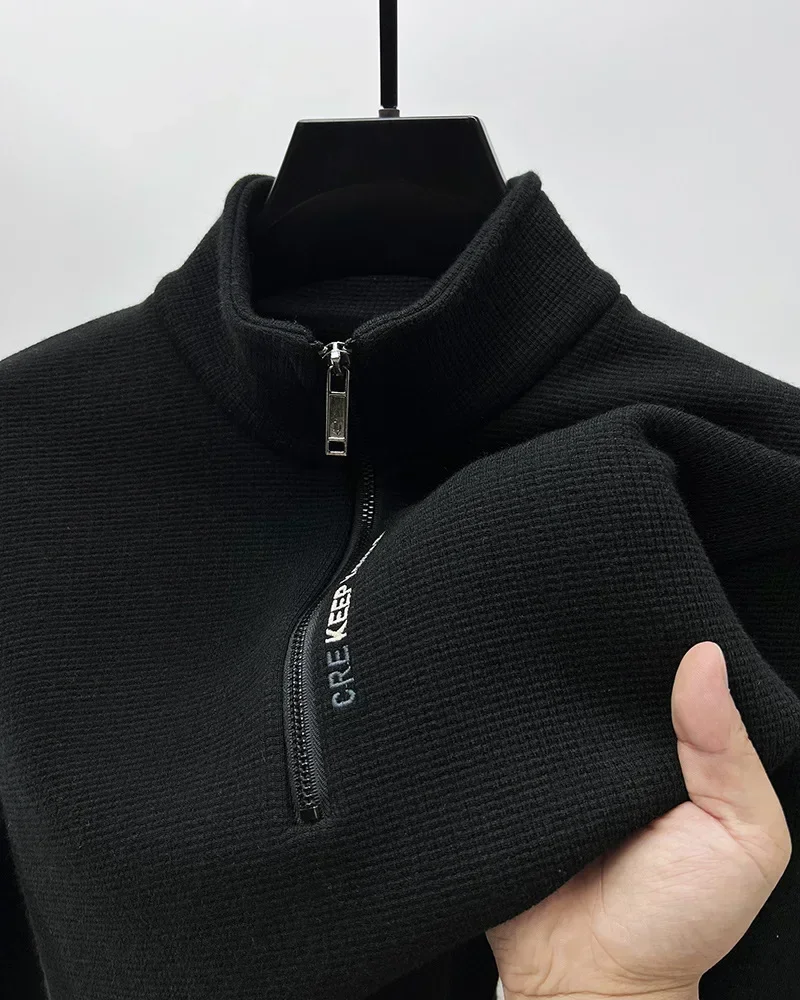 Men's Clothing Turtleneck Sweater Fashion Men's Knitwear Solid Color Chunky Half Zipper Thickening Sweater Luxury Warm Sweater 4