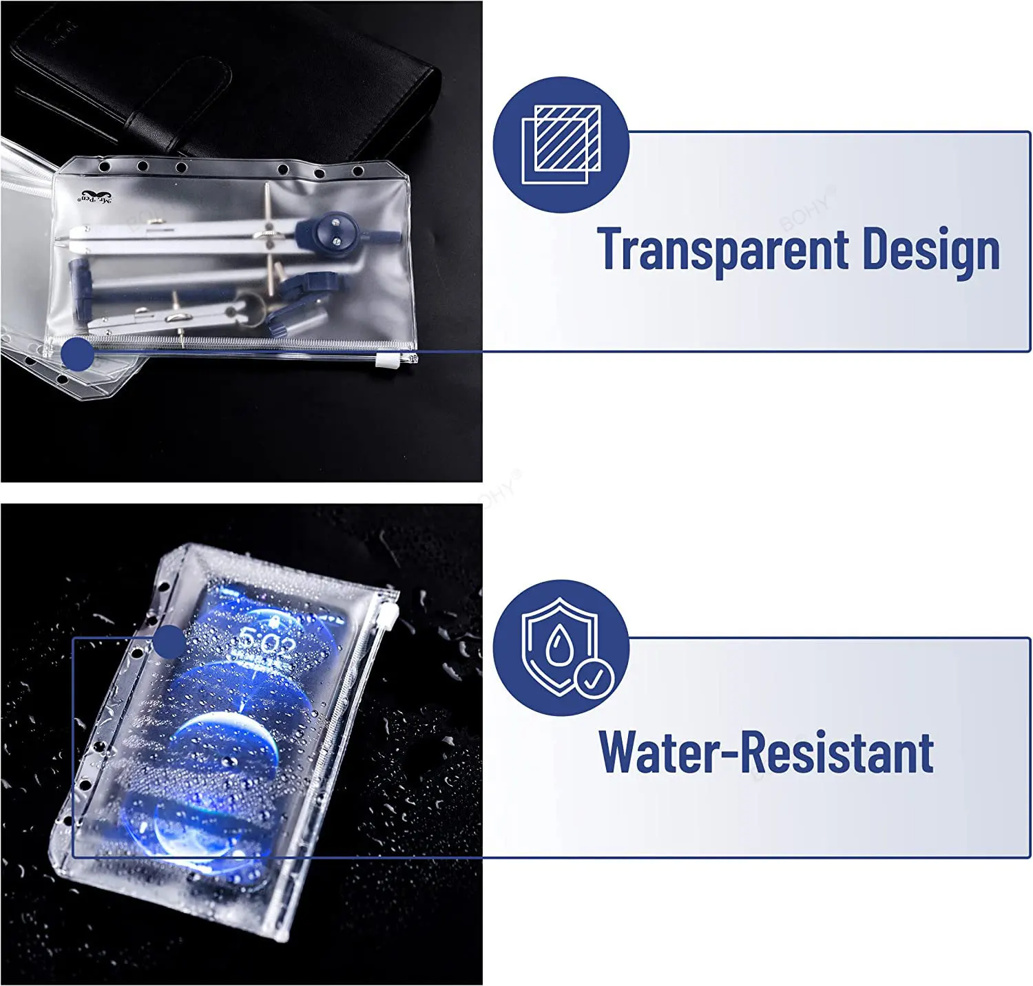 A5 A6 A7 바인더 포켓 6 팩 6 홀 A6 바인더 삽입 현금 봉투 투명 현금 봉투 바인더 파우치 용 지퍼 파우치