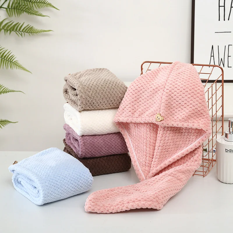 Fast Absorption Hair Drying Turban Hat Pineapple Coral Fleece Long Hair Drying Hat Towel 25x65cm 1