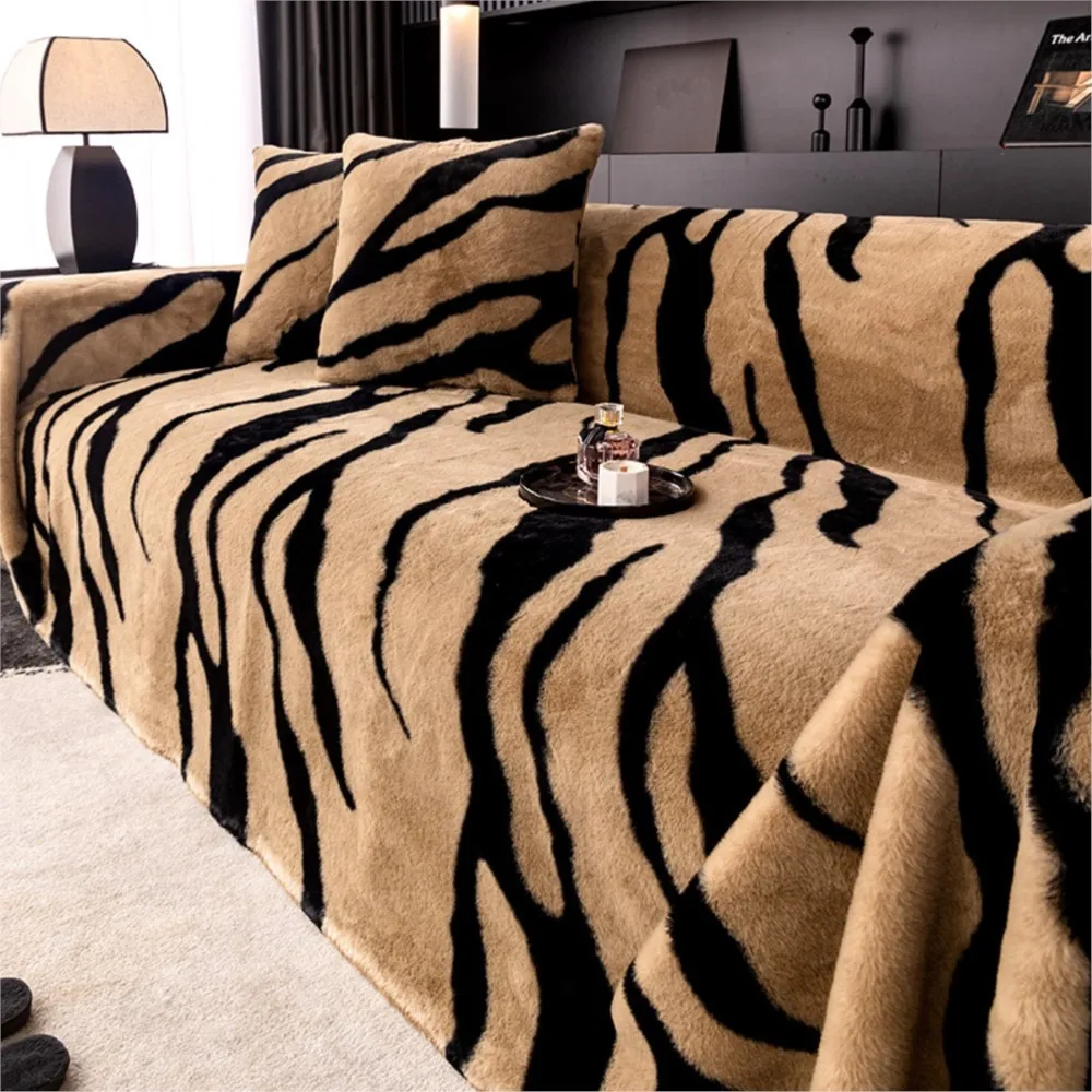 Luxury Leopard Sofa Cover Furry Blanket Plush Universal Couch Towel Sofa Cover Home Decor Blankets For Living Room Bedroom 2
