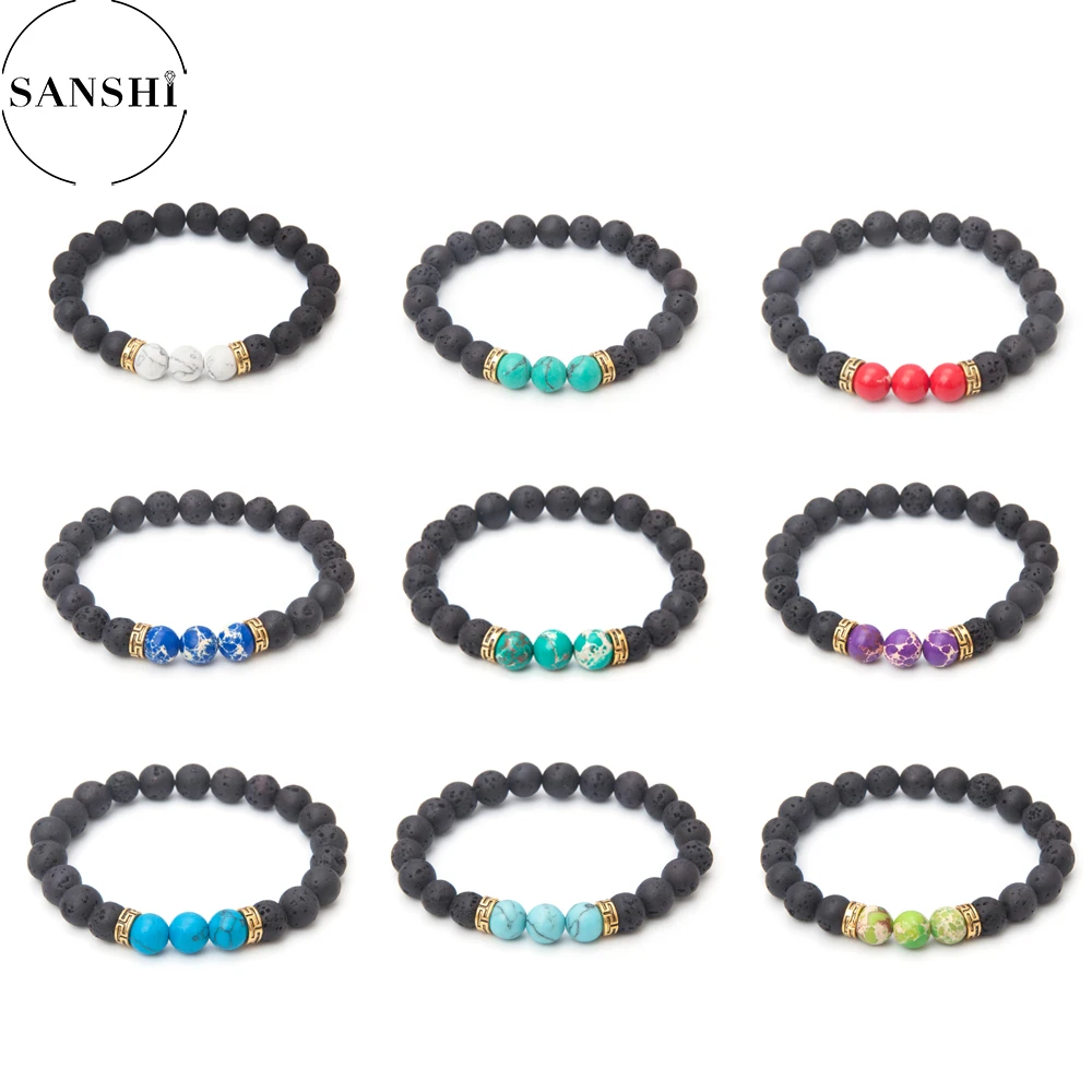 

Volcanic Stone Bracelet for Men Lava Wooden 8mm Beads Bracelet Tibetan Buddha Wrist Chain Women Men Jewelry Gift New Bracelets