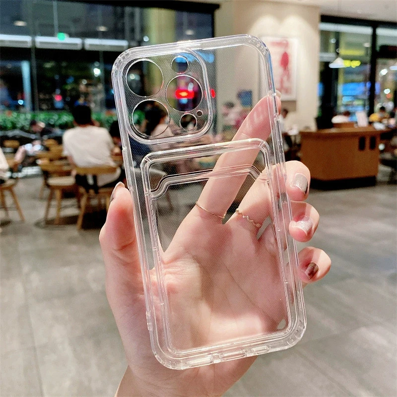 Durable Transparent Phone Case with Card Slot and Photo Pocket - Shockproof Design