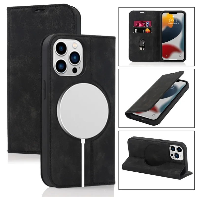 Leather RFID Wallet Card Holder with MagSafe Flip Case and Stand Cover