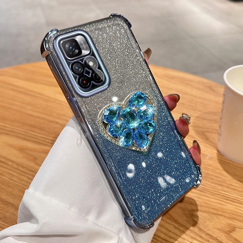 Glitter Diamond Heart Stand Anti-Shock Plating Smartphone Case Cover