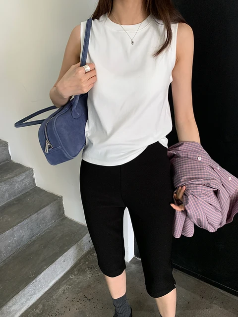 Spring women's casual solid color round neck slim fit vest