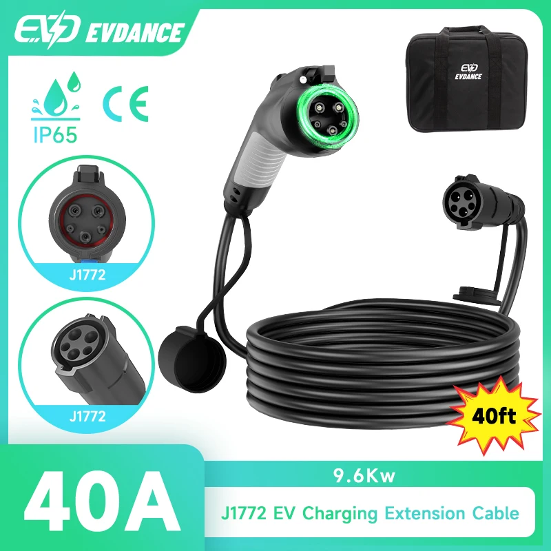EV Charger Extension Cable J1772 Extension Cable 40A 40ft Charging Cord for EV 110V-240V Compatible for All SAE J1772 Chargers цена и фото