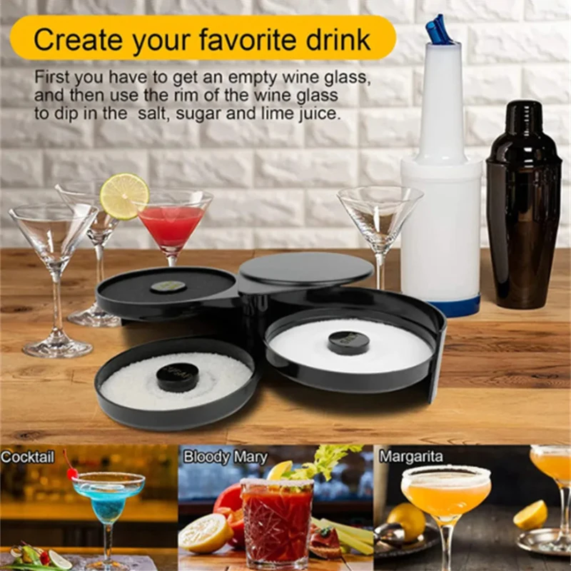 3 Tier Bartender ABS Tool Cocktail Accessory Glass Rimmer Rotating Salt Home Practical Bar Lime Juice Sugar Durable