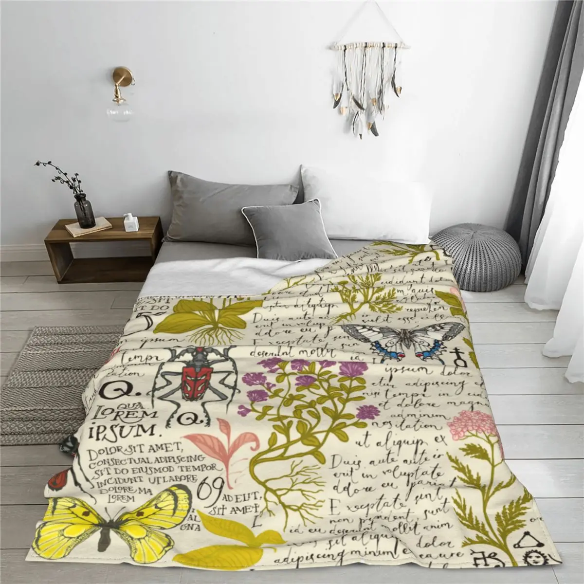 Retro Medicinal Herbs Insects And Text Coral Fleece Plush Throw Blanket