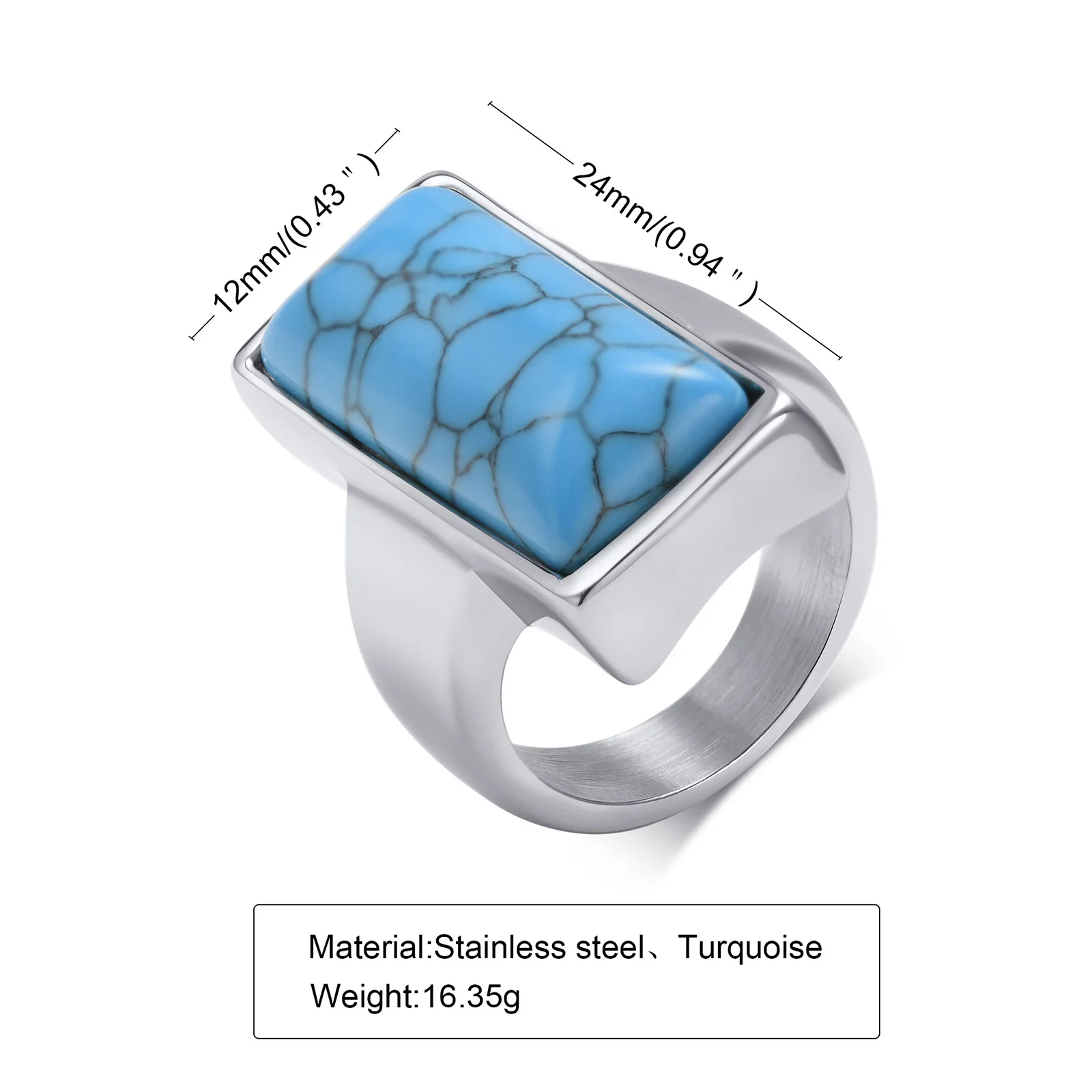 Elegant Vintage Turquoise Bohemian Statement Ring in Stainless Steel