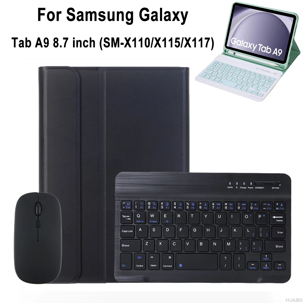 

For Galaxy Tab A9 8.7 Inch Case with Keyboard, Detachable Keyboard Cover for Samsung Tab A9 SM-X110/X115/X117