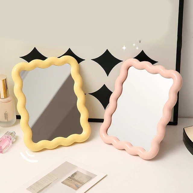 Miroir de maquillage de bureau ondulé pour étudiant, document solide, simple, portable, pliable, compact, mignon 3