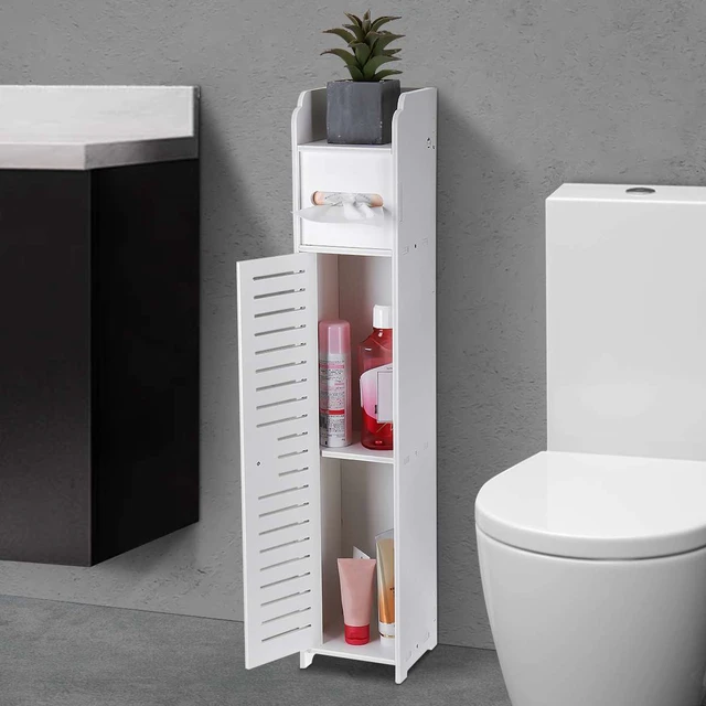 Aojezor Small Bathroom Storage Corner Floor Cabinet with Doors and Shelves,Thin  Toilet Vanity Cabinet,Narrow Bath Sink Organizer,Towel