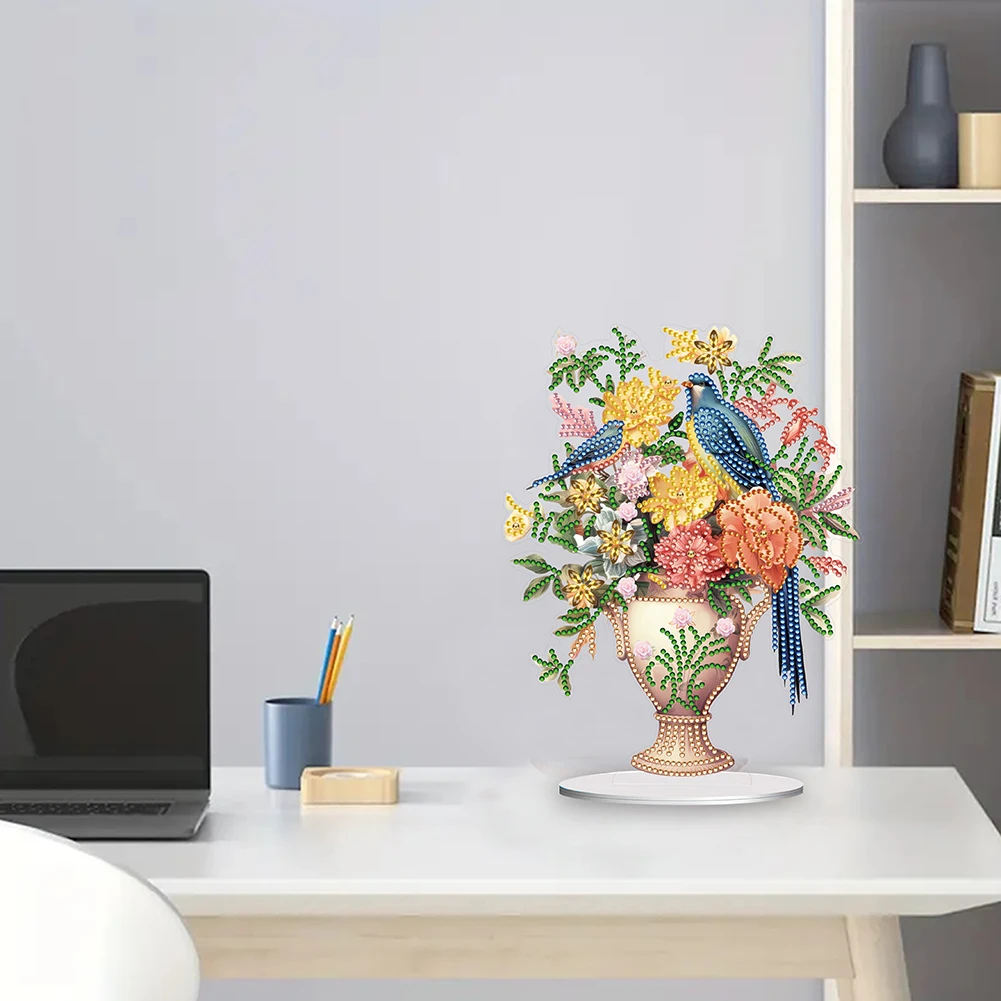 Diamond Painting Set Acrylic Bird Flower Vase Handmade 5D DIY Diamond Art Tabletop Decorations Tabletop Ornaments Kit For Home Decor