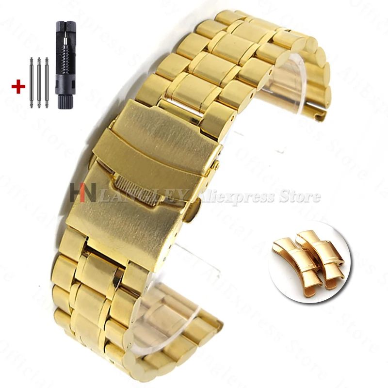 Premium Solid Stainless Steel Arc-End Watch Strap - Universal Replacement Bracelet