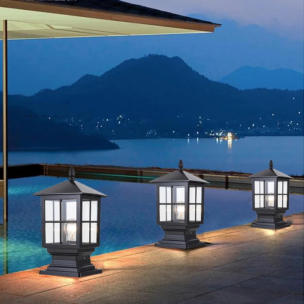 E27 Outdoor Garden Column Light Waterproof Landscape Deck Post Pillar Light Villa Pathway Fence Bollards 110V 220V