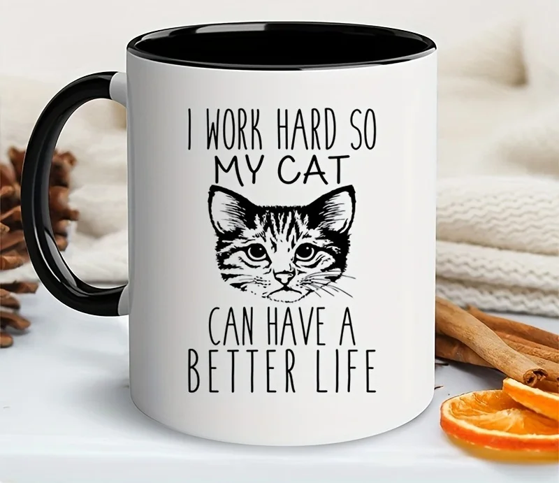 

11oz Funny Cat Mug, Coffee Mug - Great Novelty Gift For Cat Lovers, Friends, Also Suitable For Cafe Restaurant