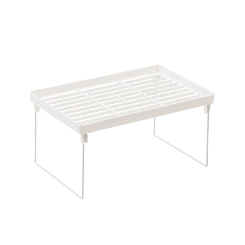 White Wire Stacking Cabinet Shelf Stackable Foldable Space Saving Shelf Stand Rack Desk Countertops Storage Holder Shelf