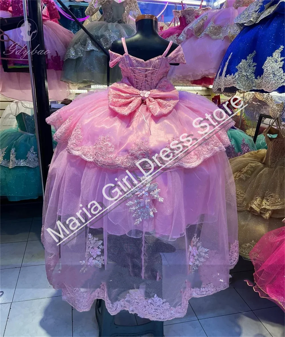 Light Blue Flower Girls Dress Lace Appliqu&eacute; Fluffy Tulle For Little Girl Costumes First Communion Prom Wedding Gown flower girl dresses