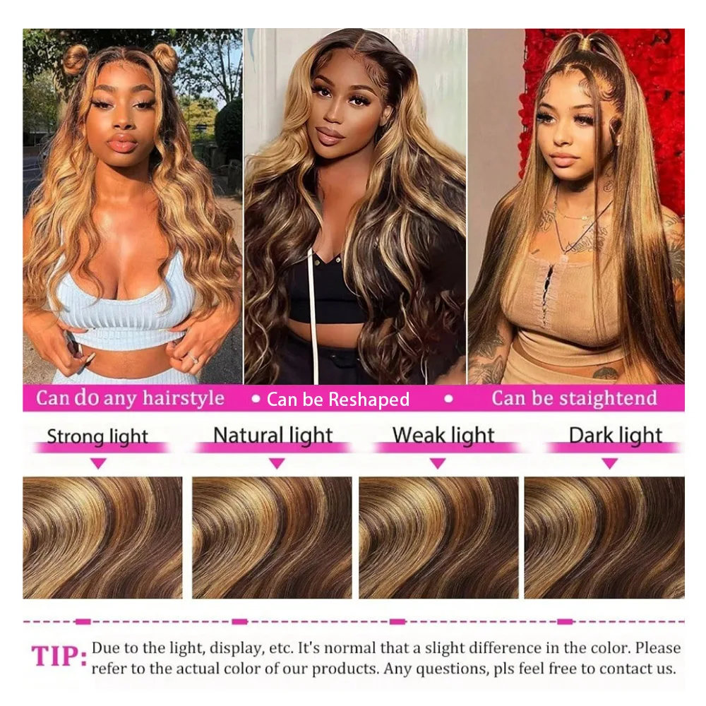 Ombre Highlight Lace Front Wigs Human Hair 13x6 Body Wave P4/27 Colored Wigs Human Hair Honey Blonde Pre Plucked With Baby Hair