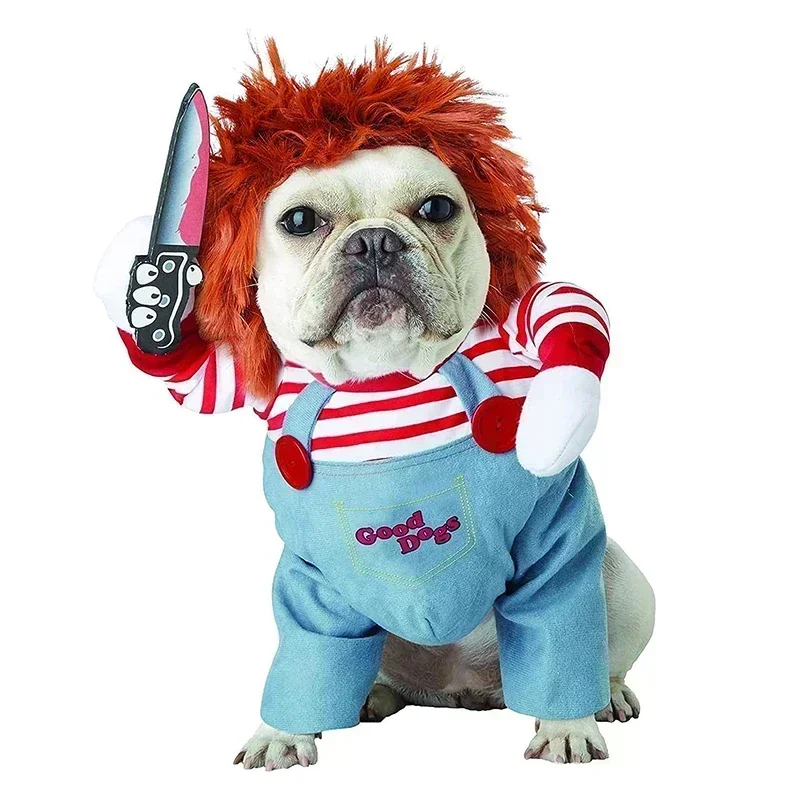 애완 동물 치명적인 인형 개 의류 Chucky 개 코스프레 재미 있은 파티 의상 작은 중형 대형 개를위한 할로윈 크리스마스 개 옷