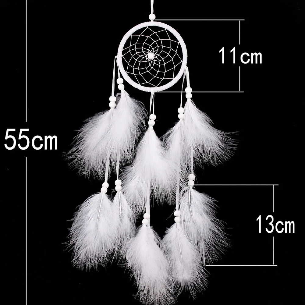 White Feather Dream Catcher Wind Chimes - Handmade Wall Hanging Decor