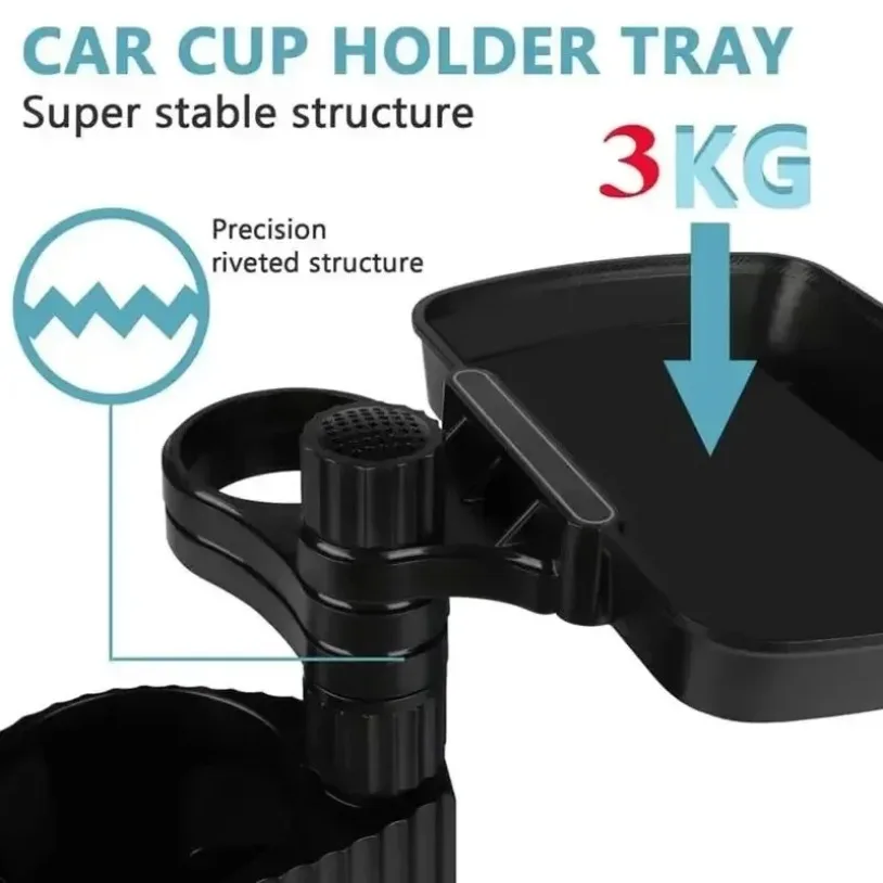 VIKEFON Car Cup Holder Expander Tray Detachable 360° Rotation Car Beverage Storage Rack Cup Holder Food Trays Eating Tray Table