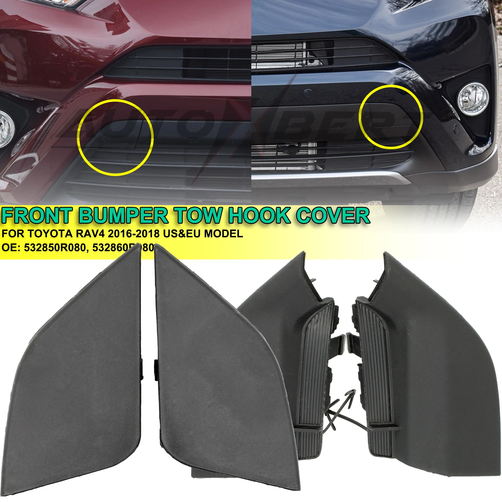 도요타 RAV4 XA40 2016-2018 용 2pcs 앞 범퍼 견인 후크 커버 아이 견인 캡 트레일러 오른쪽 왼쪽 뚜껑 유럽 미국 모델  Best Top5