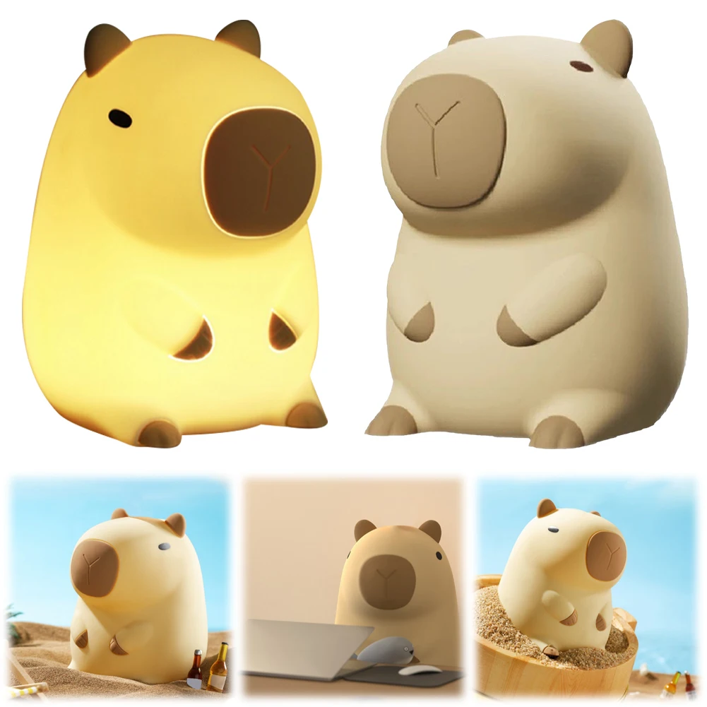 Capybara Night Light Cute Touch Lamp 2 Gear Silicone Sleeping Light USB Charging Dimmable Bedside Lamp for Home Bedroom Decor