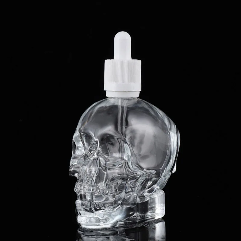 

50pcs/lot High Quality 30ml Skull Glass Dropper Bottles For Eliquid Essential Oils Perfume Bottles In Refillable