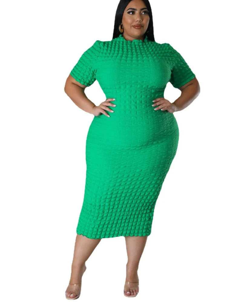 

African Dresses for Women Summer Elegant African Short Sleeve O-neck White Polyester Knee-length Dress African Clothes XL-5XL