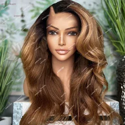 Ombre Honey Blonde Wavy Kinky Straight V Part Human Hair Wig Body Wave Yaki Straight Highlight Chestnut Brown U Shape Full End