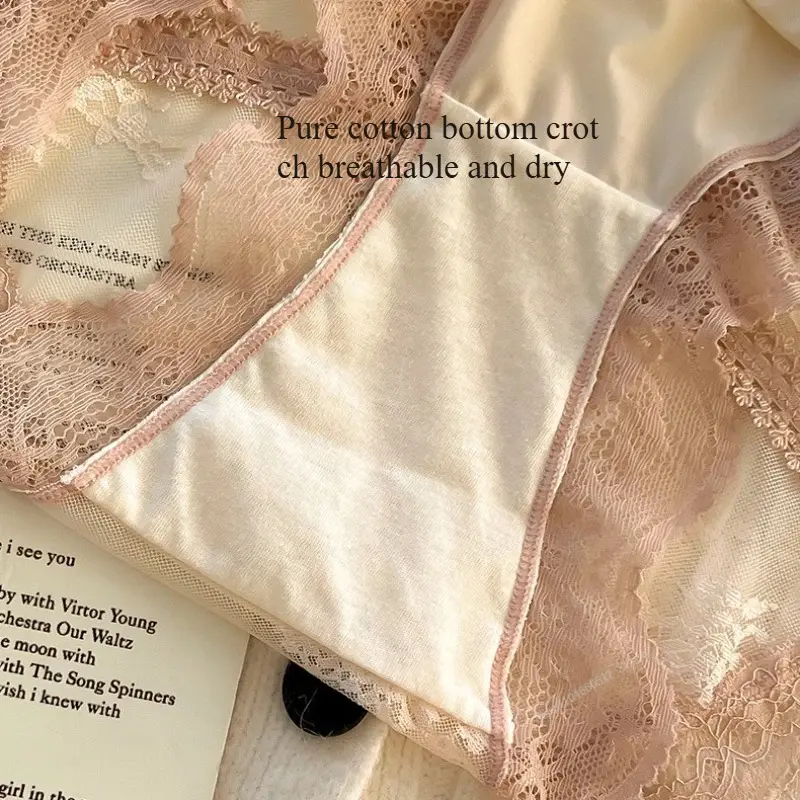 Satin Panelled Lace Briefs Sexy Women's Underwear Low-rise Panties Soft Briefs Comfortable Lingerie Трусы Женские - Image 5